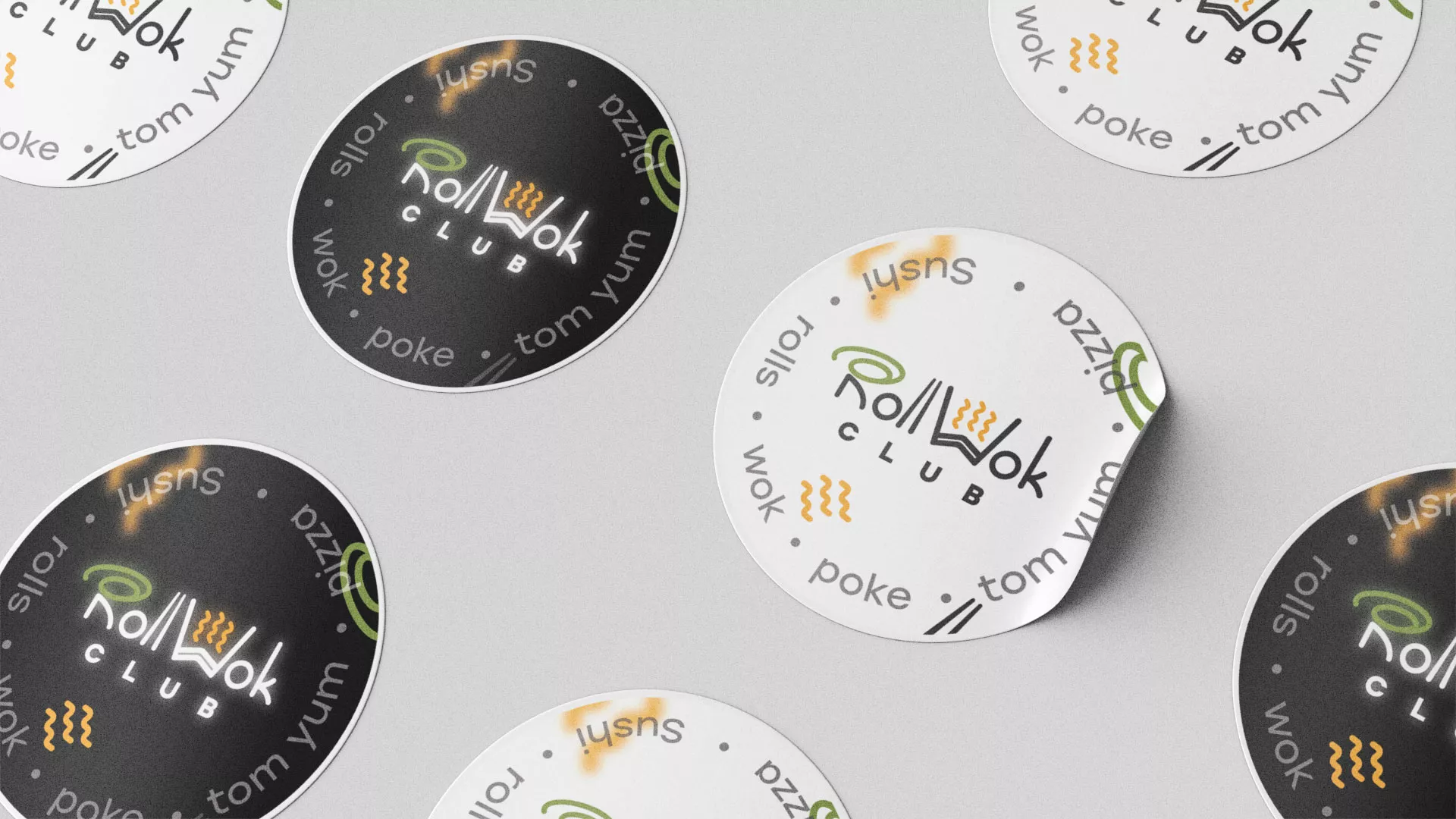 Разработка наклеек для суши-бара «Roll Wok Club» в Геленджике