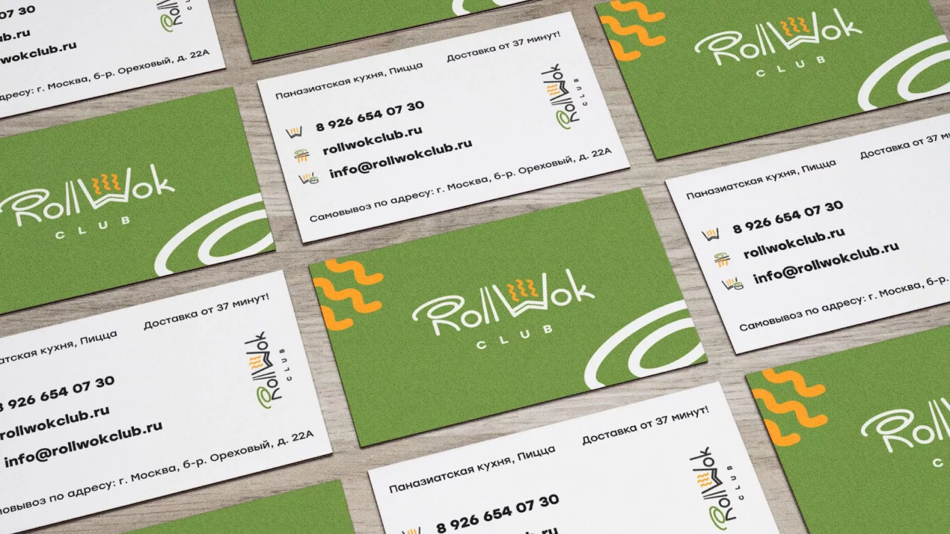 Разработка дизайна визиток суши-бара «Roll Wok Club» в Геленджике